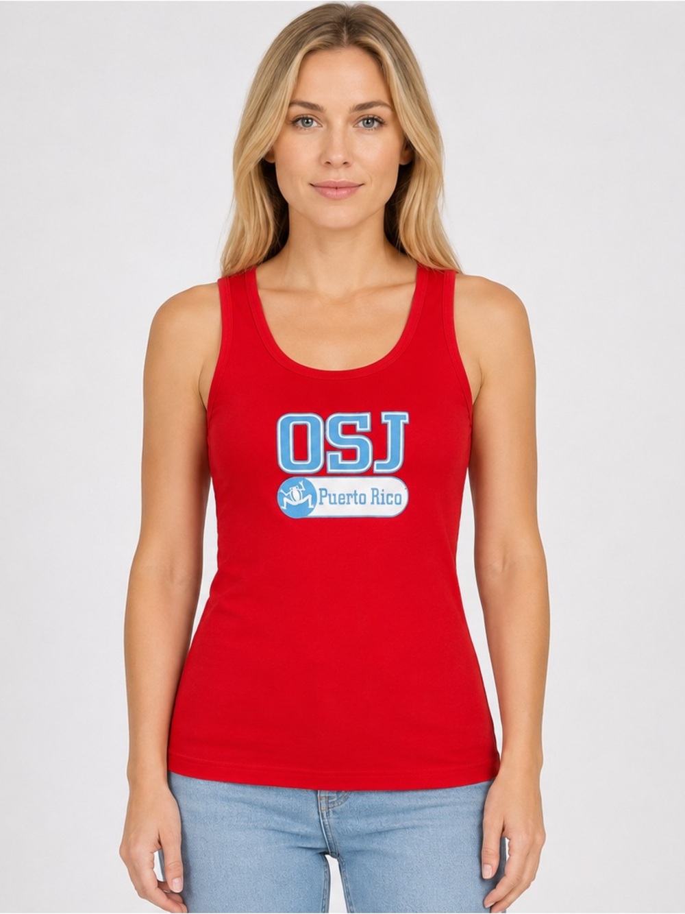 Just For Us The Cotton Exchange "OSJ" Puerto Rico Red Tank Top Size Medium
